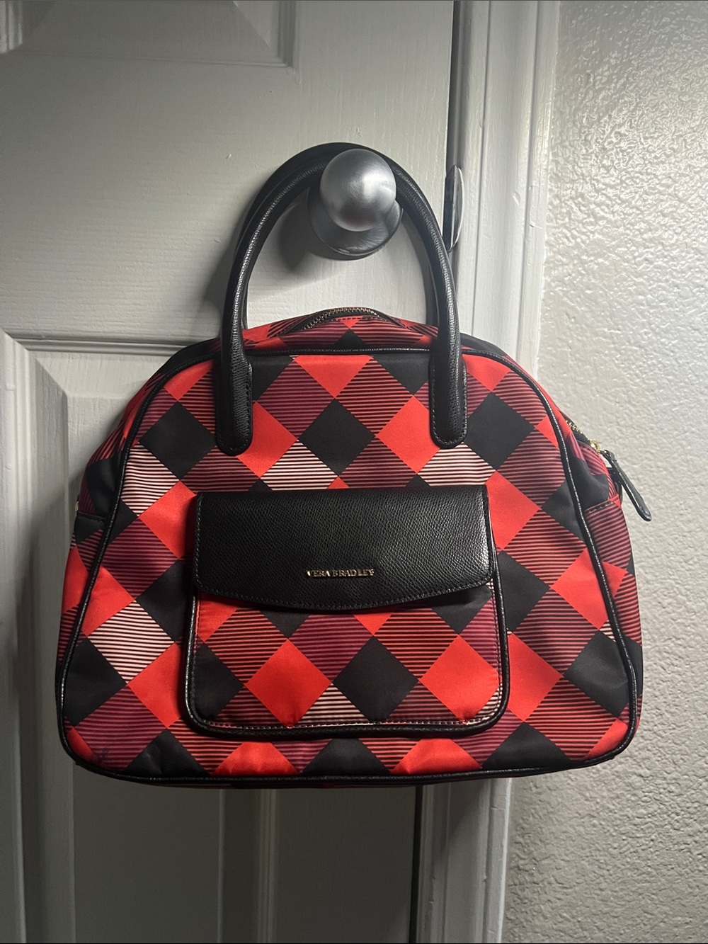 Vera Bradley Red and Black Buffalo Check Satchel